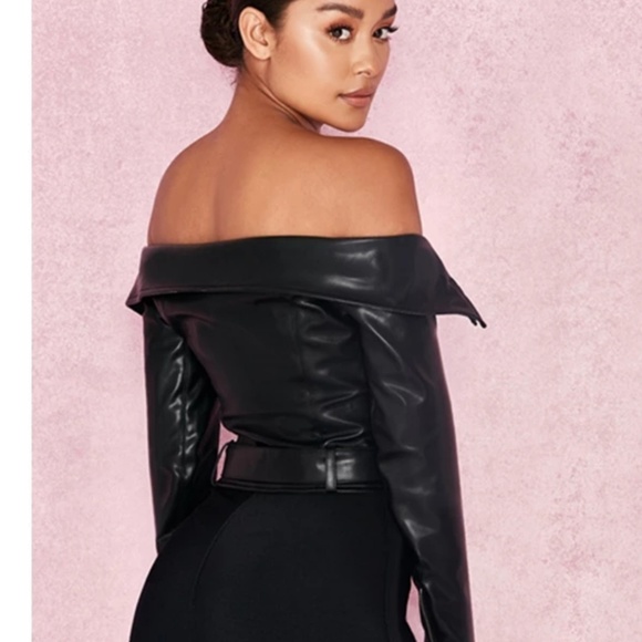 Off the shoulder faux leather moto jacket/shirt - Picture 5 of 8